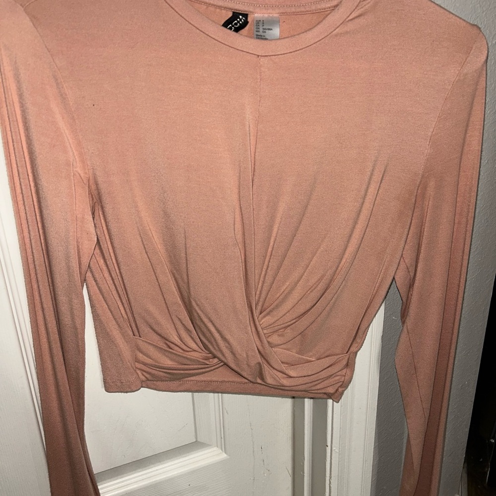 Women's Pink Long Sleeve Twist Front Top